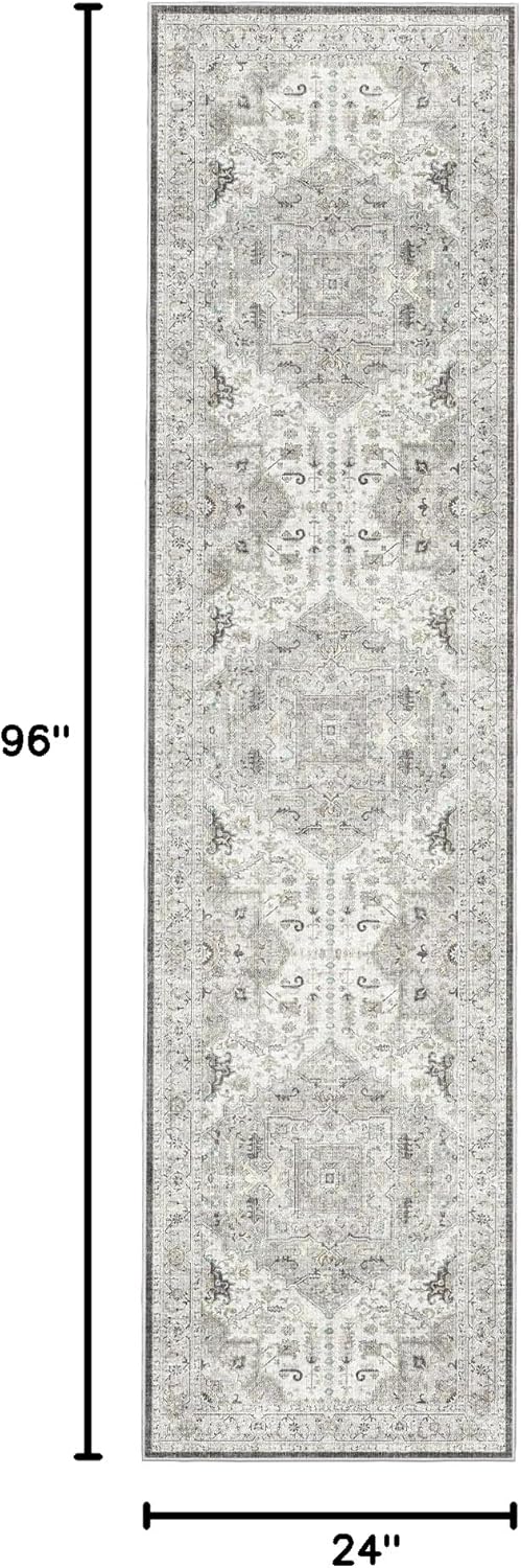 Madane Washable Runner Rug - 2x8 Runners for Hallways Kitchen Non-Slip Runner Rugs Ultra-Thin Laundry Room Rug Throw Carpet Runner for Entrance Living Dinning Room Foyer (Ivory/Brown, 2 x 8)